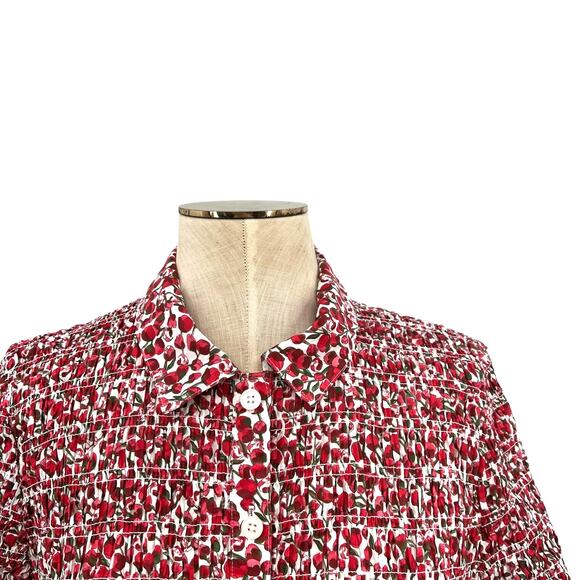 J. Crew Smocked Button-up Shirt Liberty Eliza's Red Fabric Size XL - Picture 4 of 10